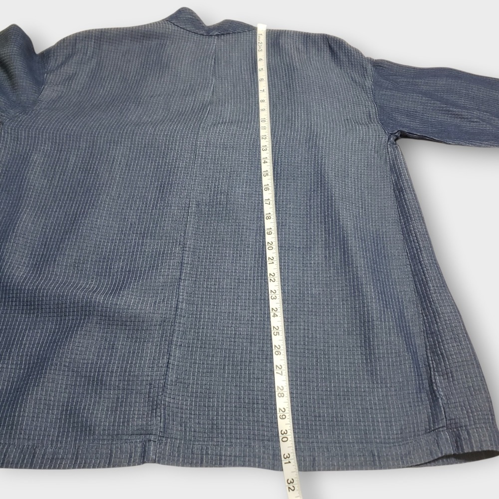 Eileen Fisher Grid Textured Tencel Open Front Kimono Jacket Blue Large Pockets - Picture 11 of 11